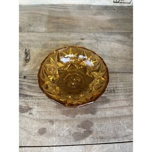 Vintage Amber  Round Cut Glass Candy, Nut Dish  1970s‎ Trinket Dish Candy Dish